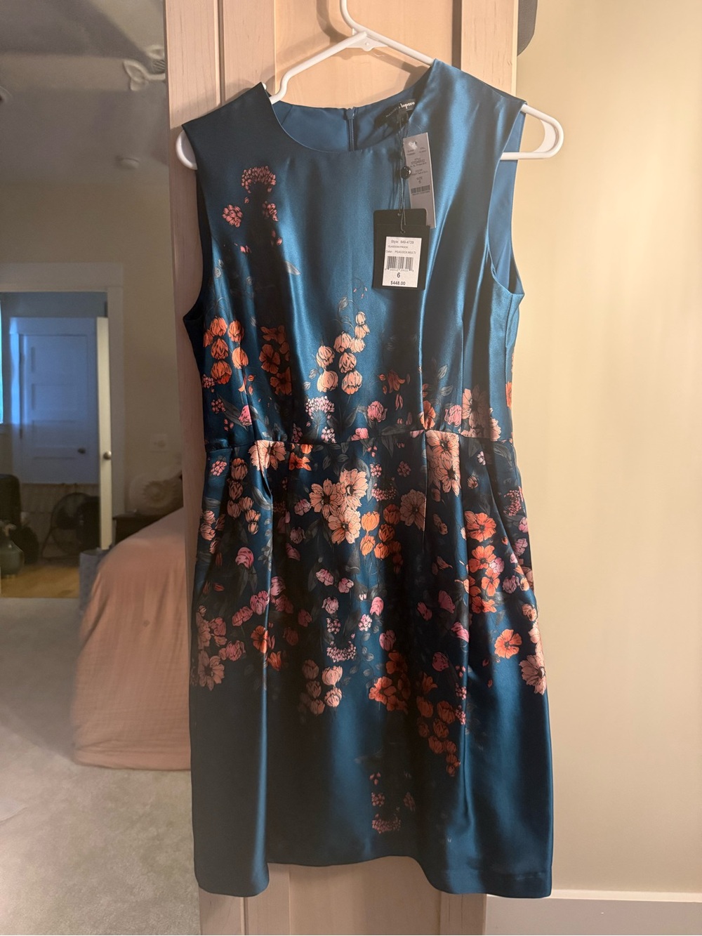 Nanette Lepore Teal Midi Dress with Coral & Blush Floral Print